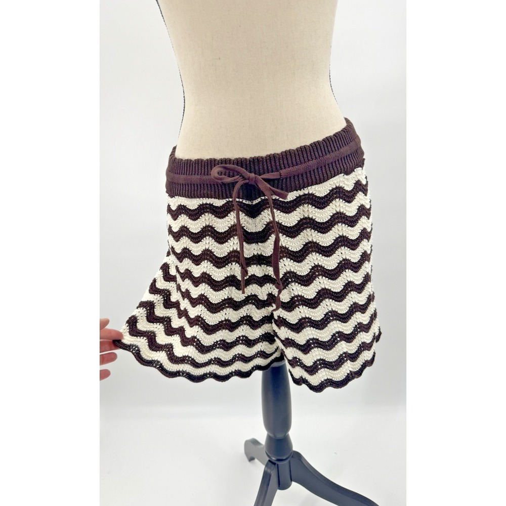 ME+EM Stripe Scallop Knit Shorts Cotton Crochet Small Drawstring Beach Boho Fest - Picture 4 of 12